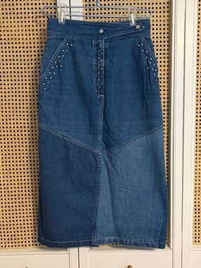 Vintage 90s Patchwork Denim Midi Skirt
